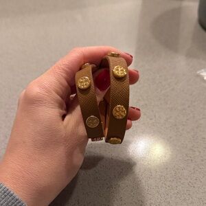 Tory Burch Brown Leather Bracelet with Gold Accents